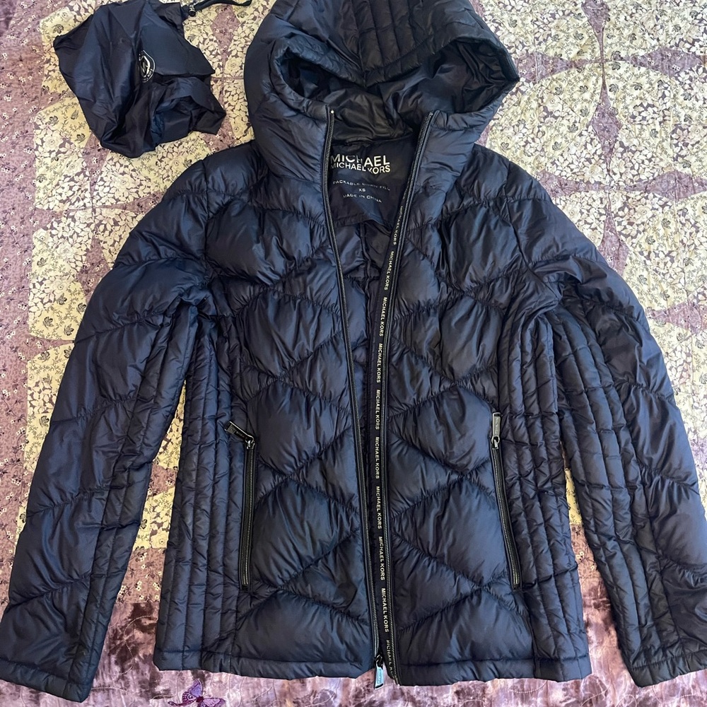 Michael Kors Navy Blue Packable Down Jacket